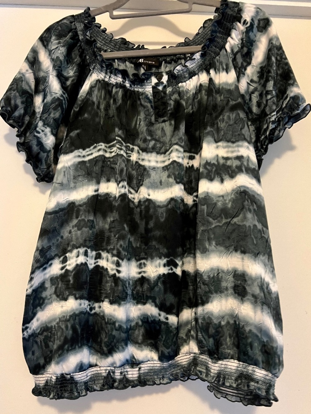 AB Studio Boho Textured Tie Dye Pullover Top/ Blouse XL Silky